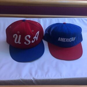 Vintage USA Red White and Blue Trucker Cap Bundle